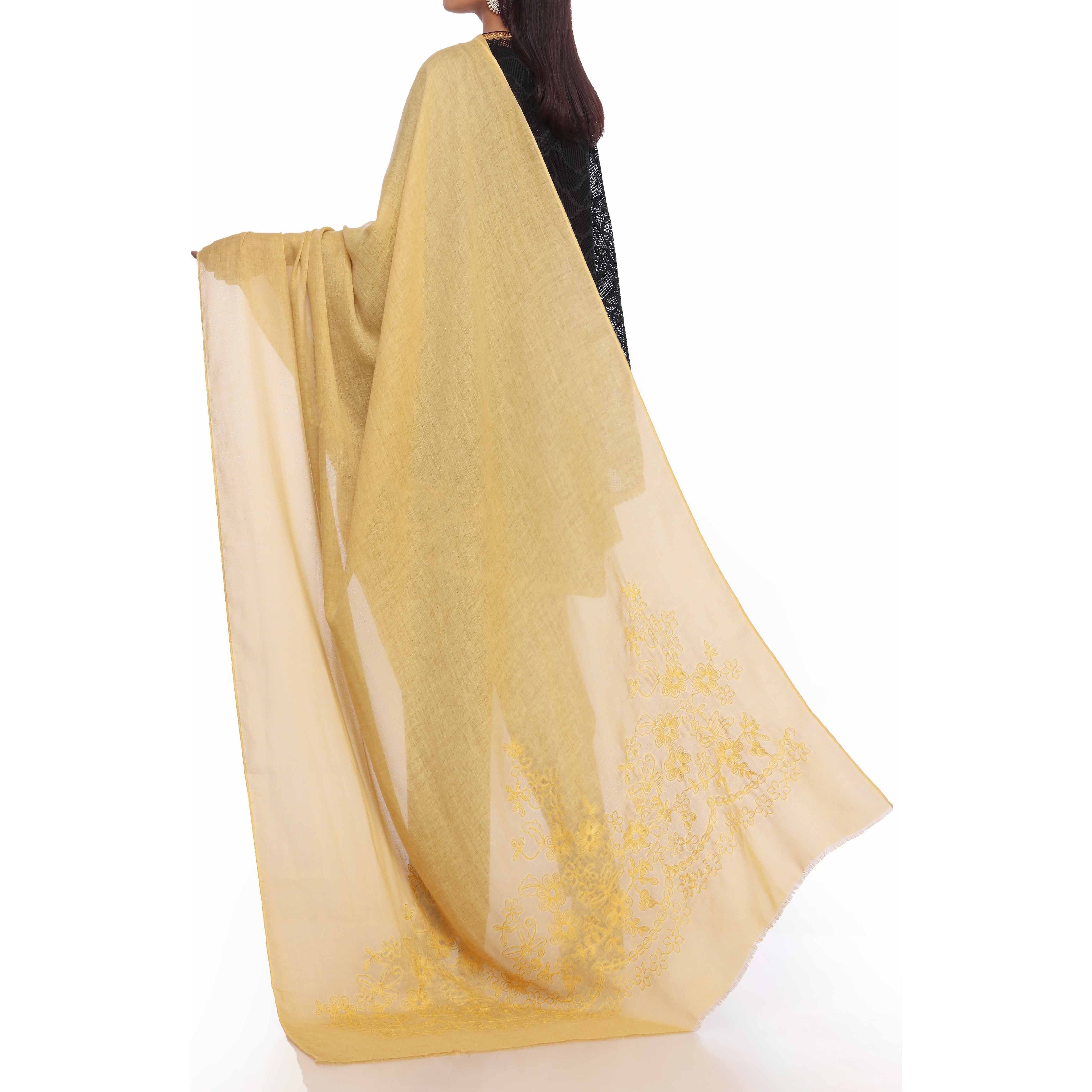 Yellow Aari Embroidered Shawl PW2736