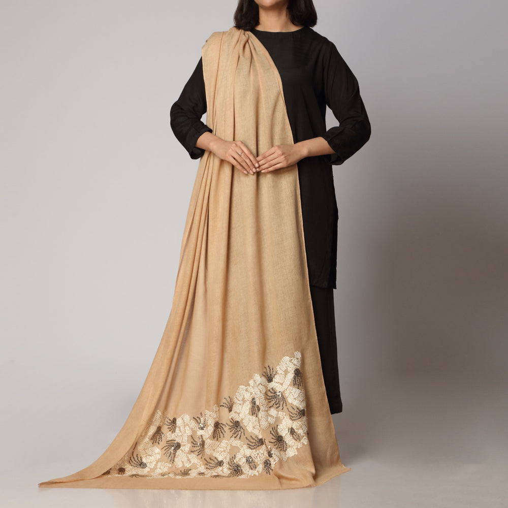 Beige Winter Embellished Shawl PW2753