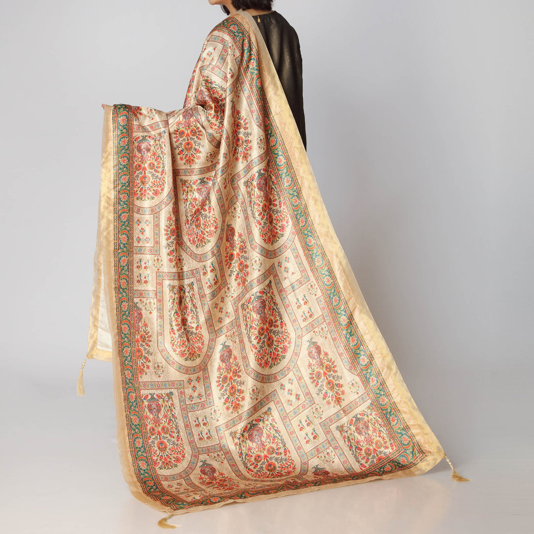 Beige Jamawar Printed Shawls PW2764