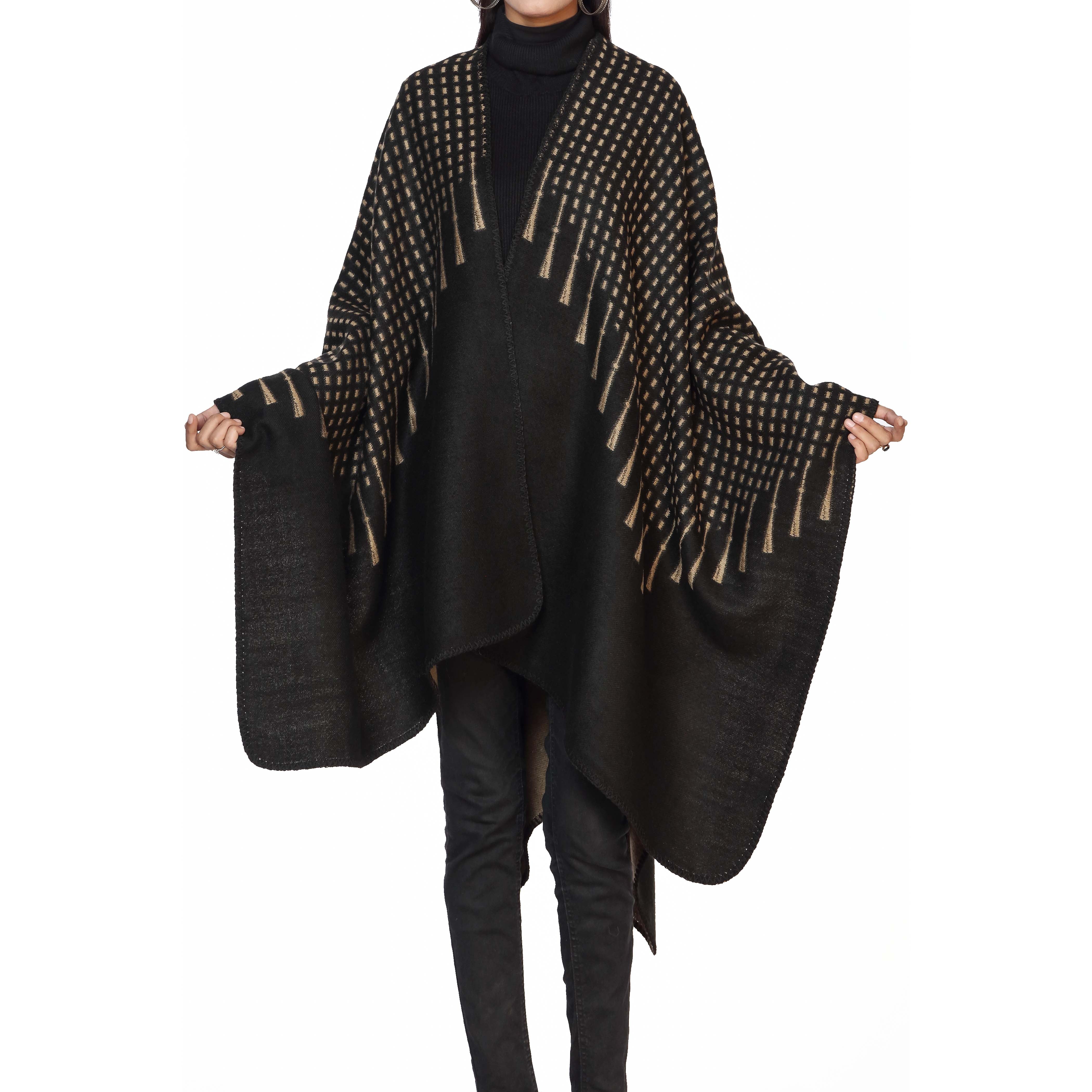 Black Winter Cape Shawl PW2826