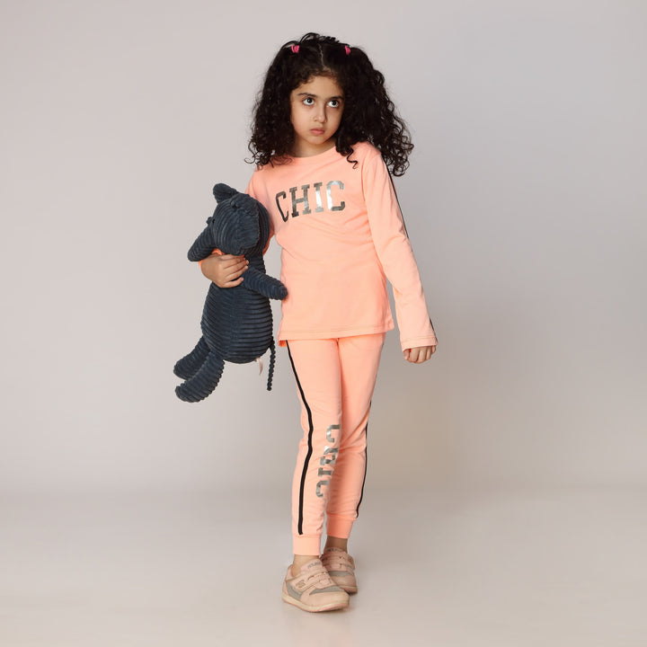 Girls Peach Printed Jersey shirt PW2834