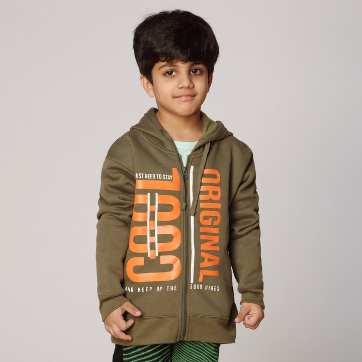 Boys Green Fleece  Zipper Hoodie PW2868