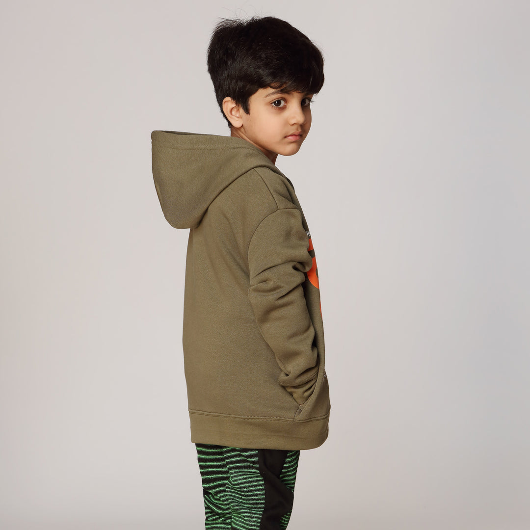 Boys Green Fleece  Zipper Hoodie PW2868