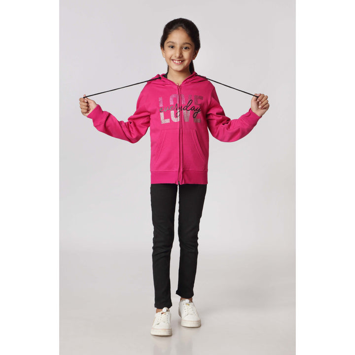 Girls Pink Fleece Zipper Hoodie PW2870