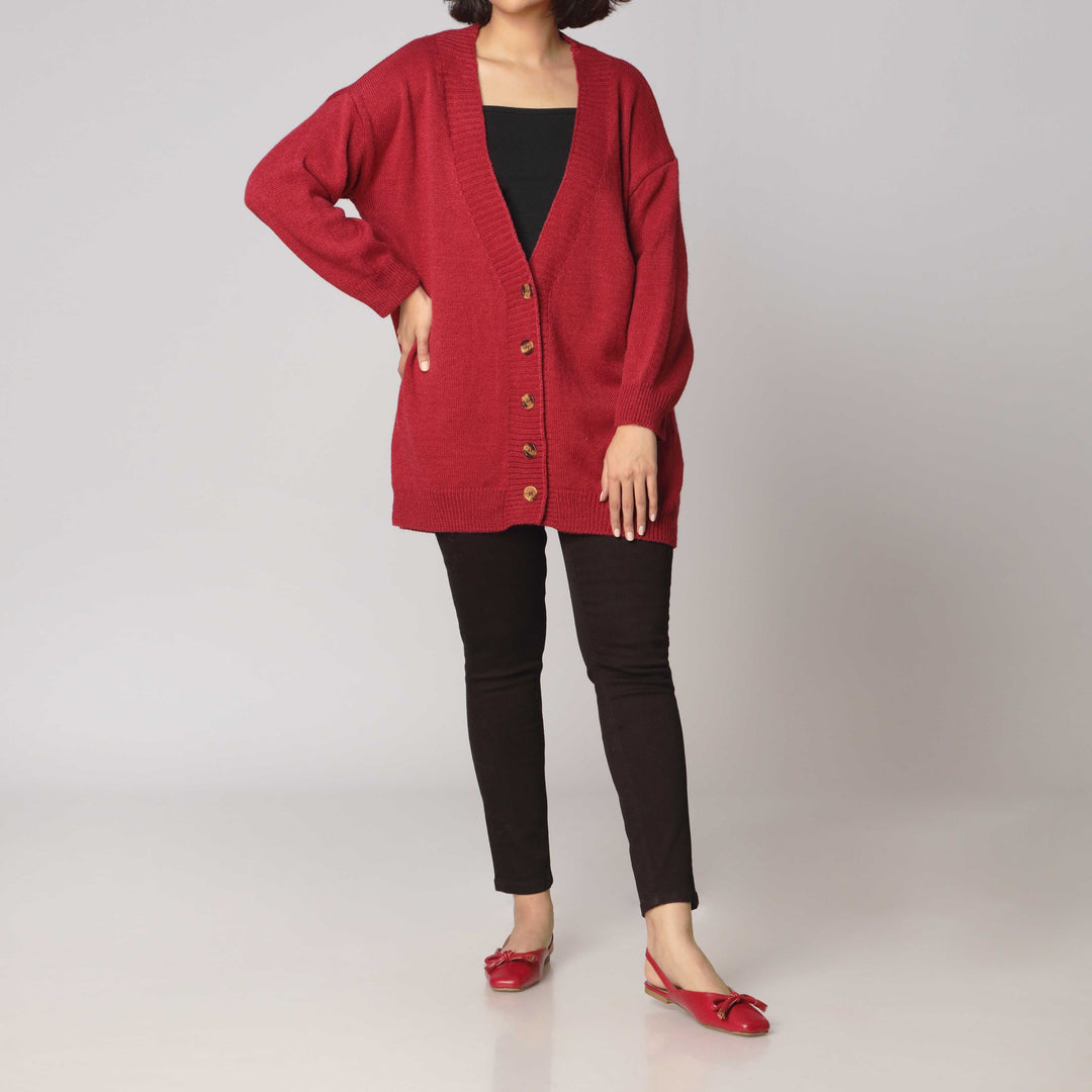 Maroon Mid Length Cardigan PW2906