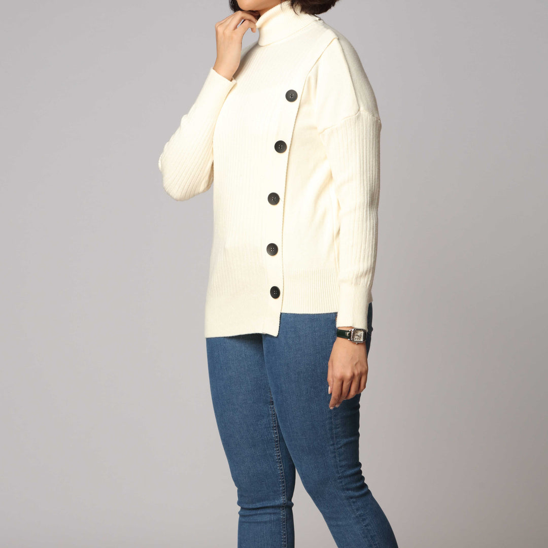 Beige High Neck Pullover Sweater PW2915