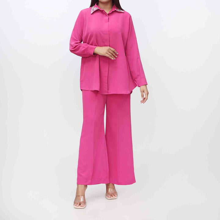 2PC- Embellished Grip Silk shirt With Trouser PW3093