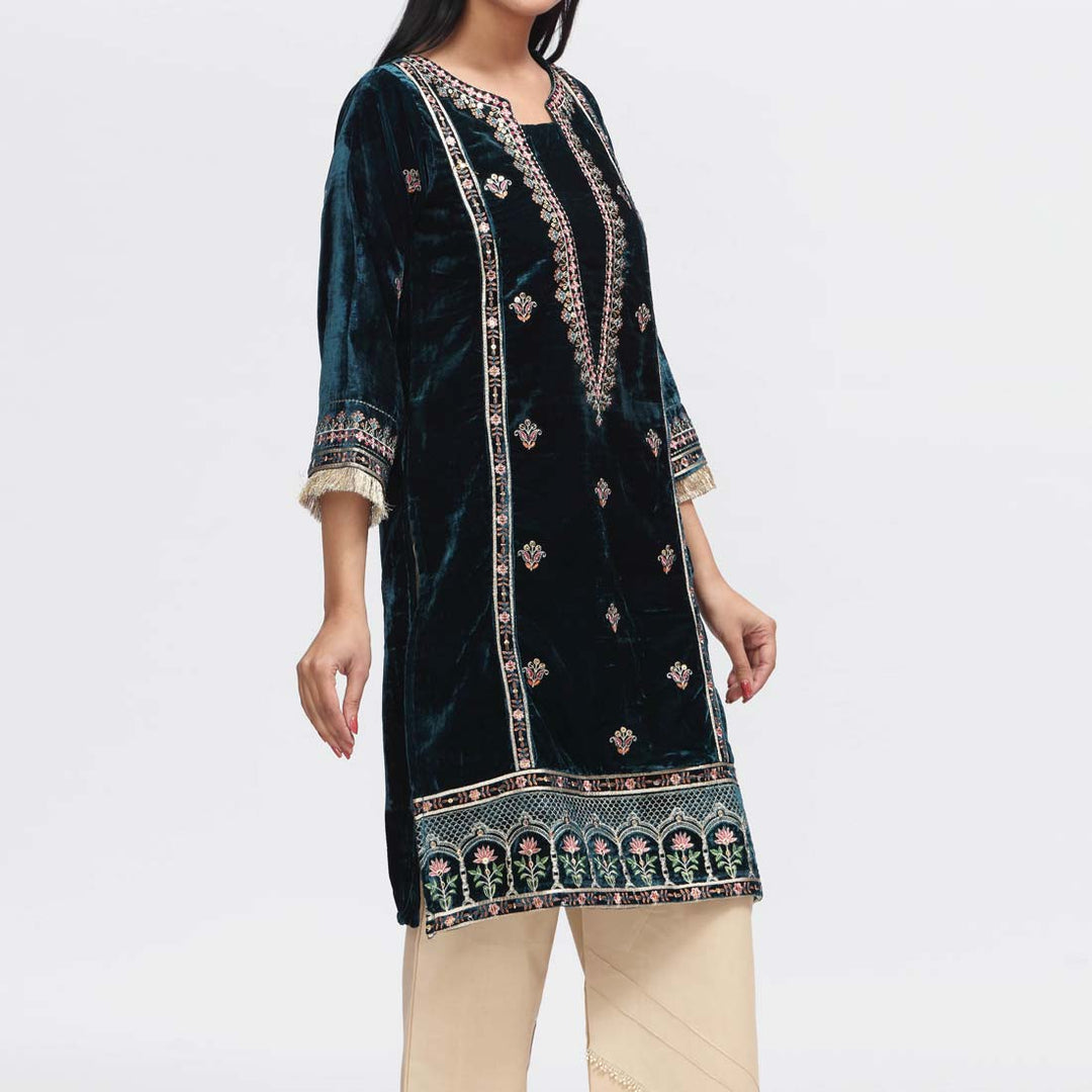 1PC- Embroidered Velvet Shirt PW3144