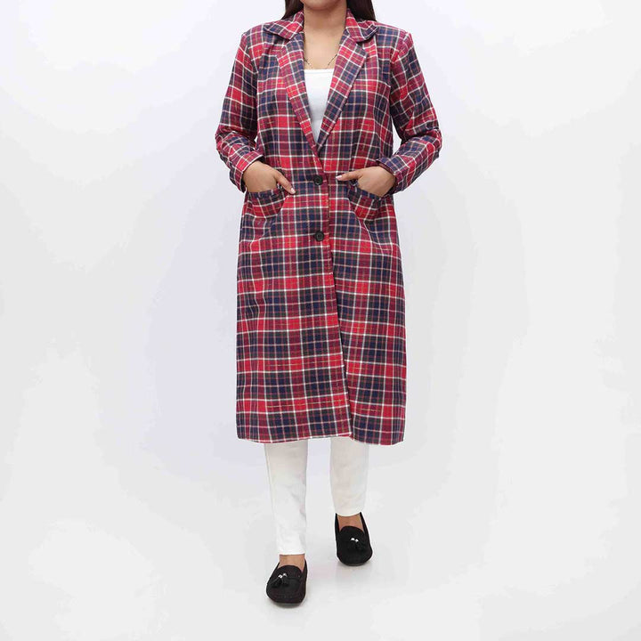 1PC- Flannel Checkered Long Coat PW3167