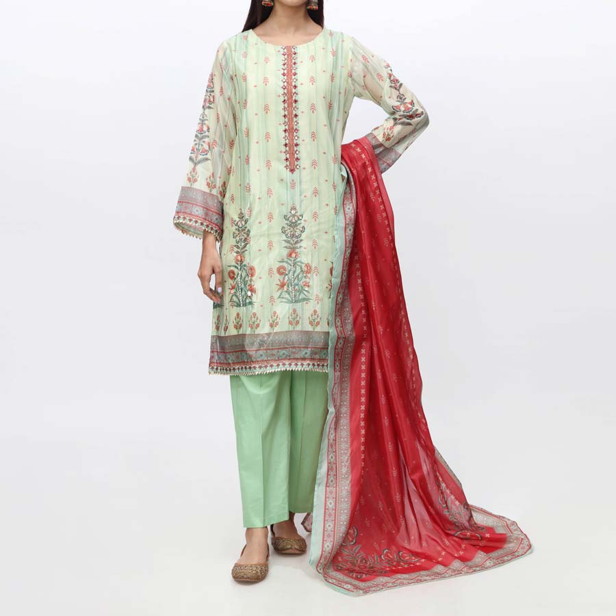 3PC- Embellished Tasser Silk Suit PW3203