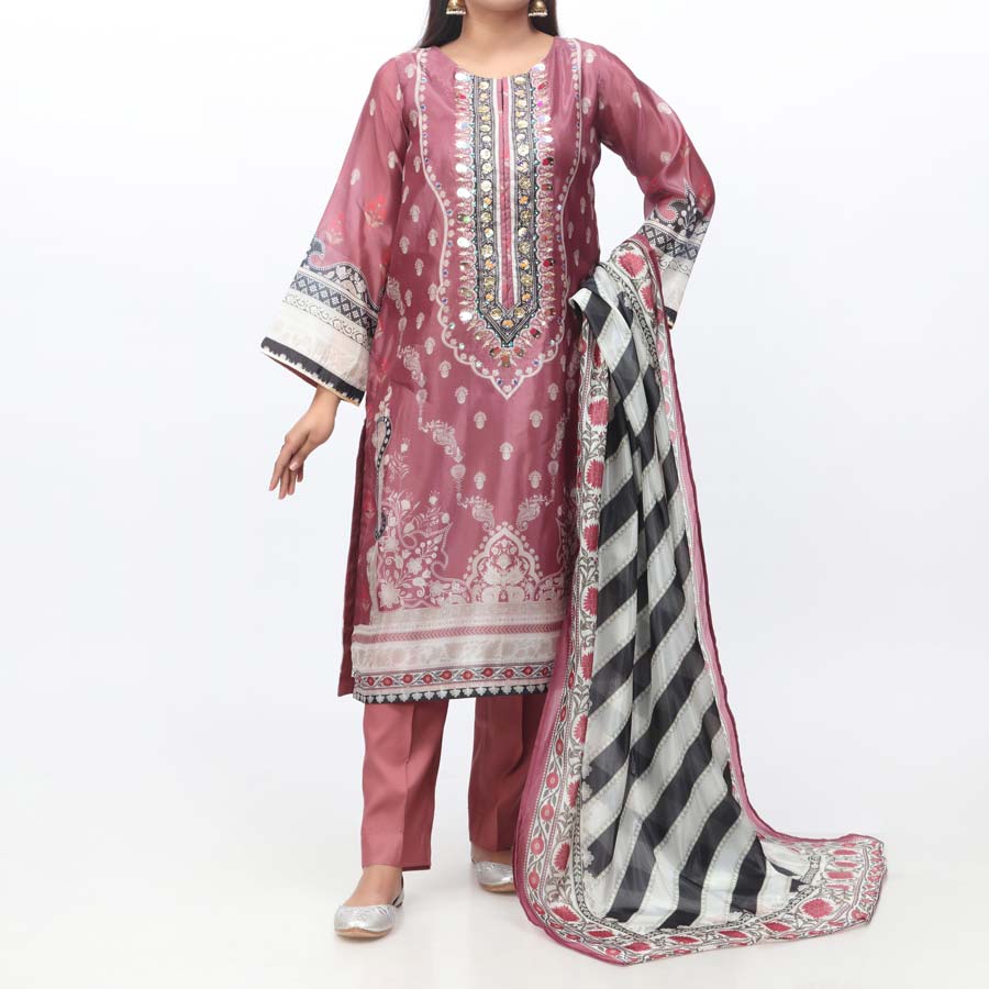 3PC- Embellished Tasser Silk Suit PW3204