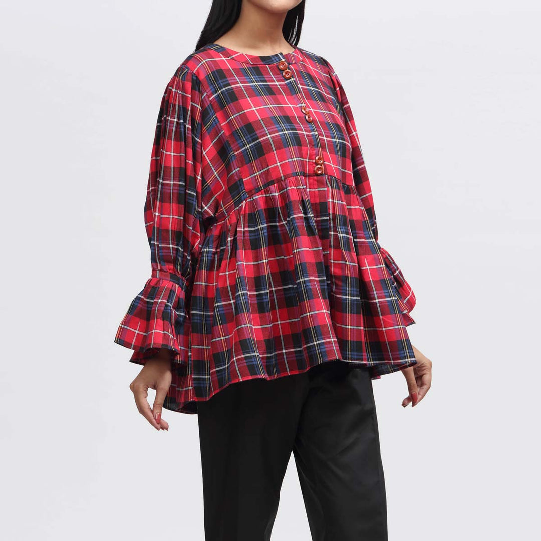 1PC- Flannel Checkered Top PW3216