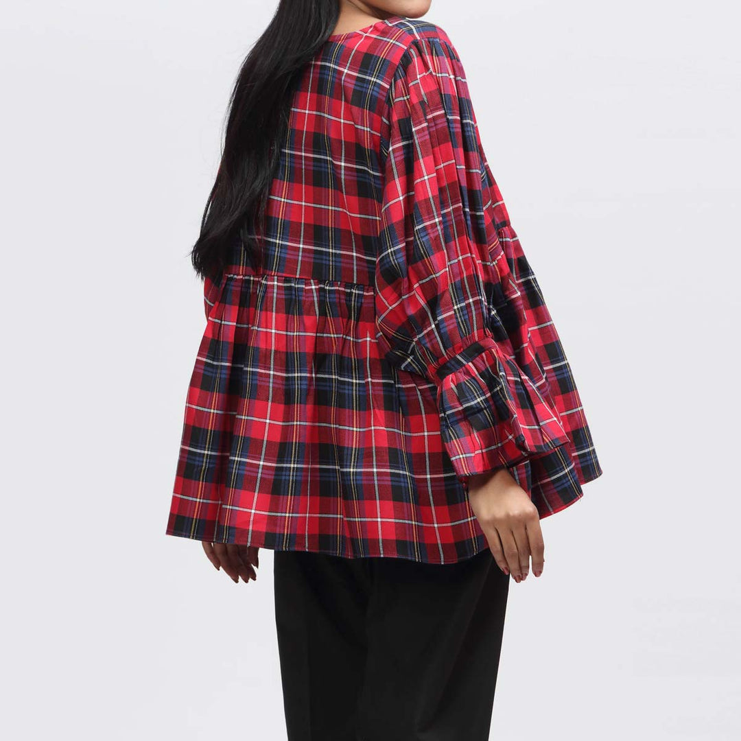 1PC- Flannel Checkered Top PW3216