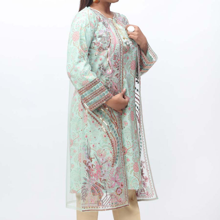 2PC- Embroidered Gown & Printed Shirt PW3243