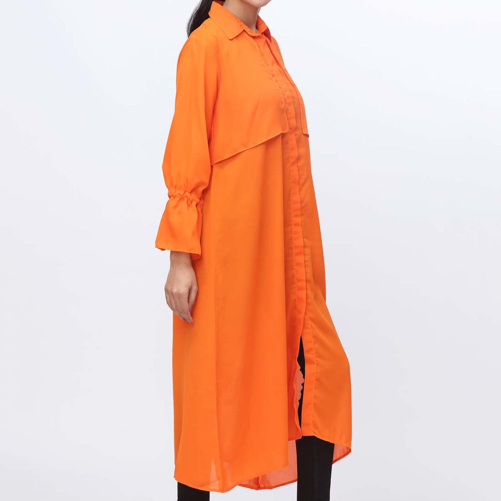 1PC- Solid Georgette Long Shirt   PW3296