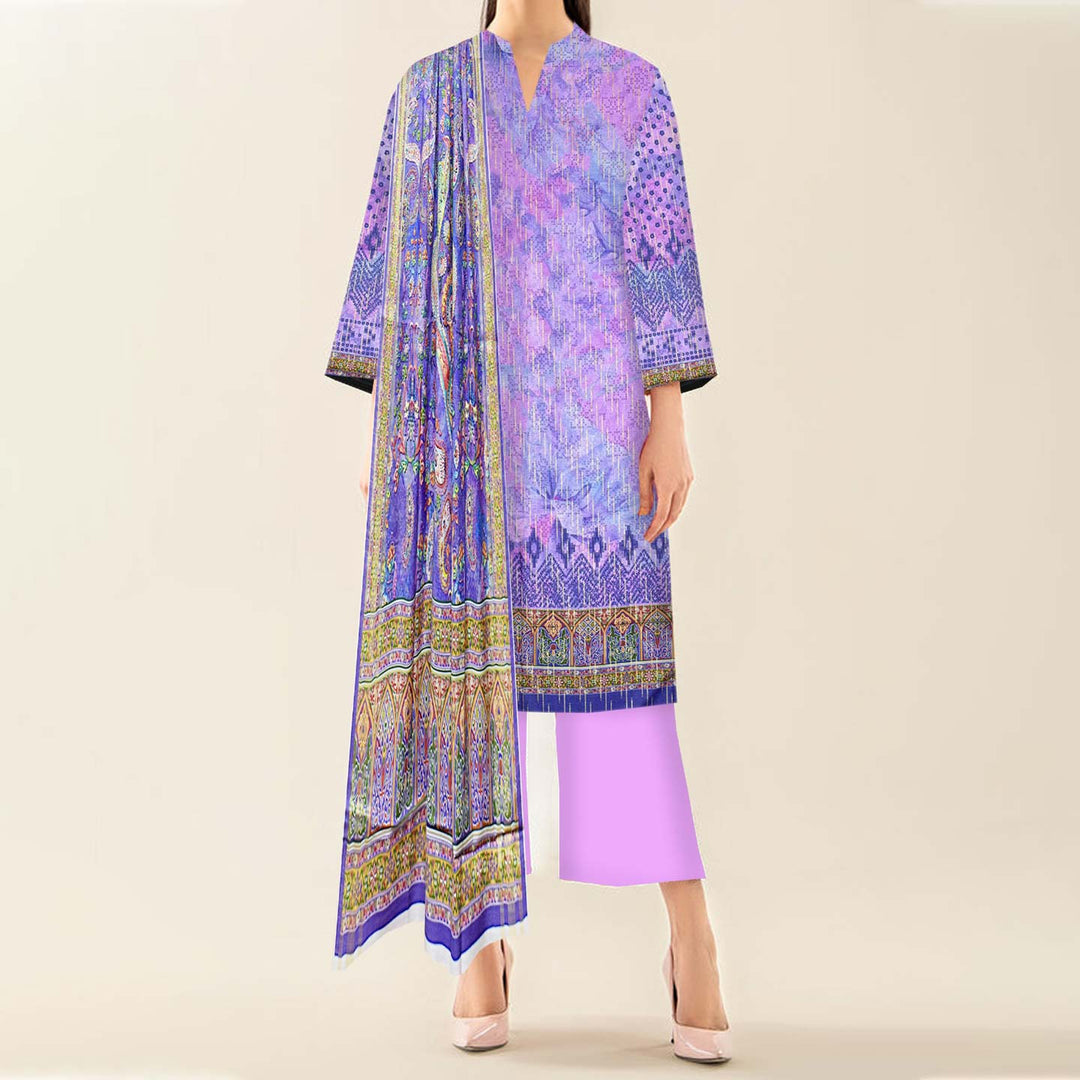 3PC- Unstitched Digital Printed Linen Suit PW3379
