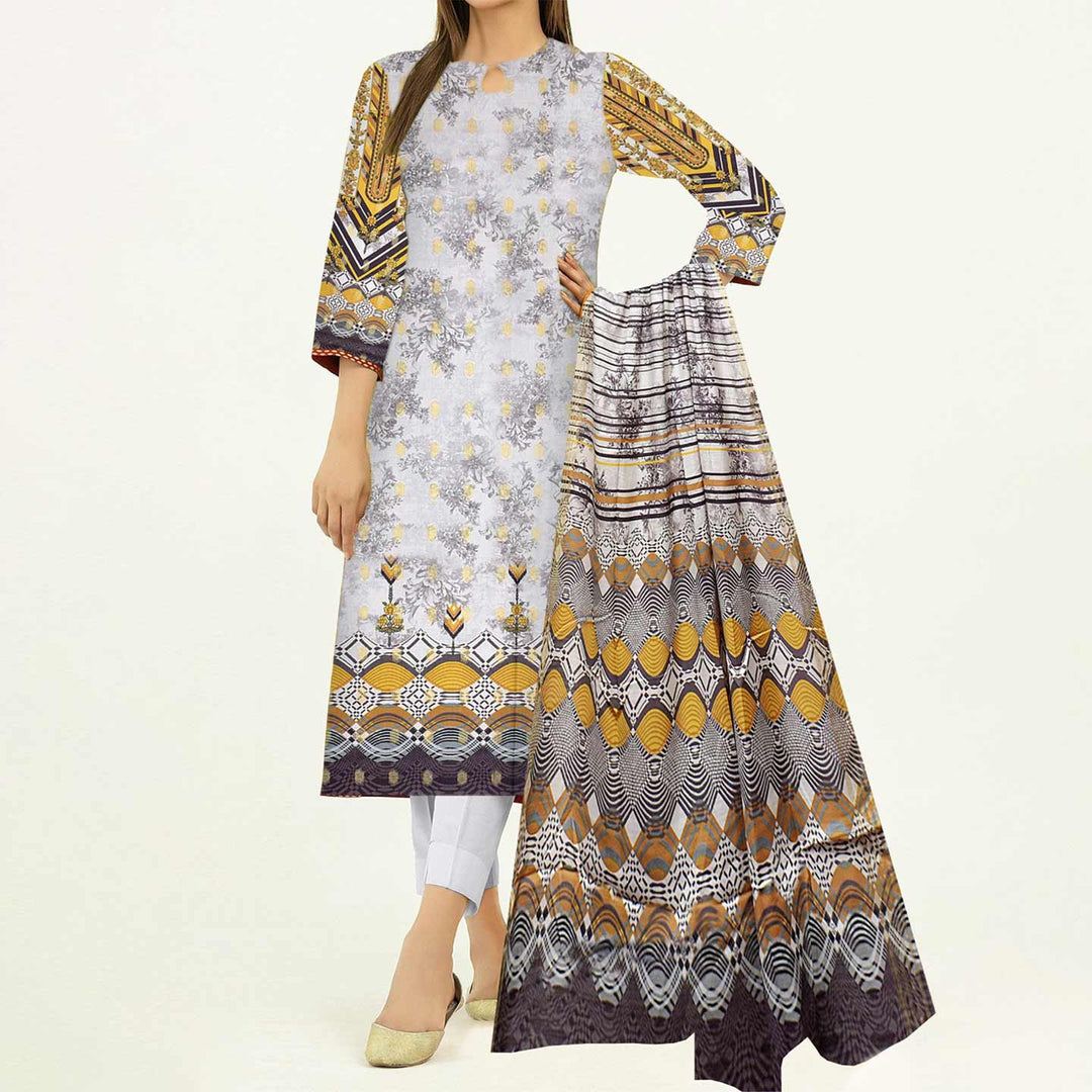 3PC- Unstitched Digital Printed Linen Suit PW3380