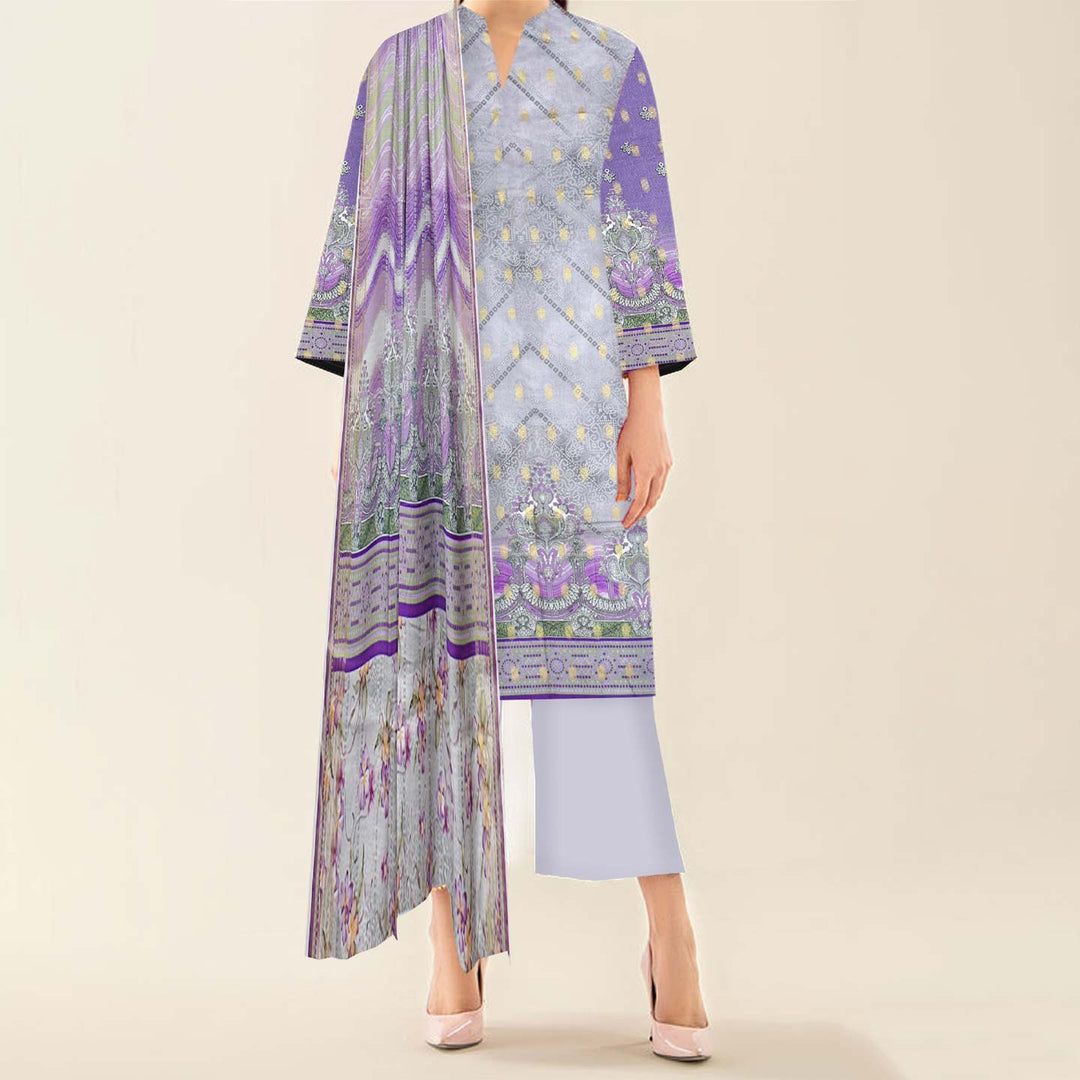 3PC- Unstitched Digital Printed Linen Suit PW3382