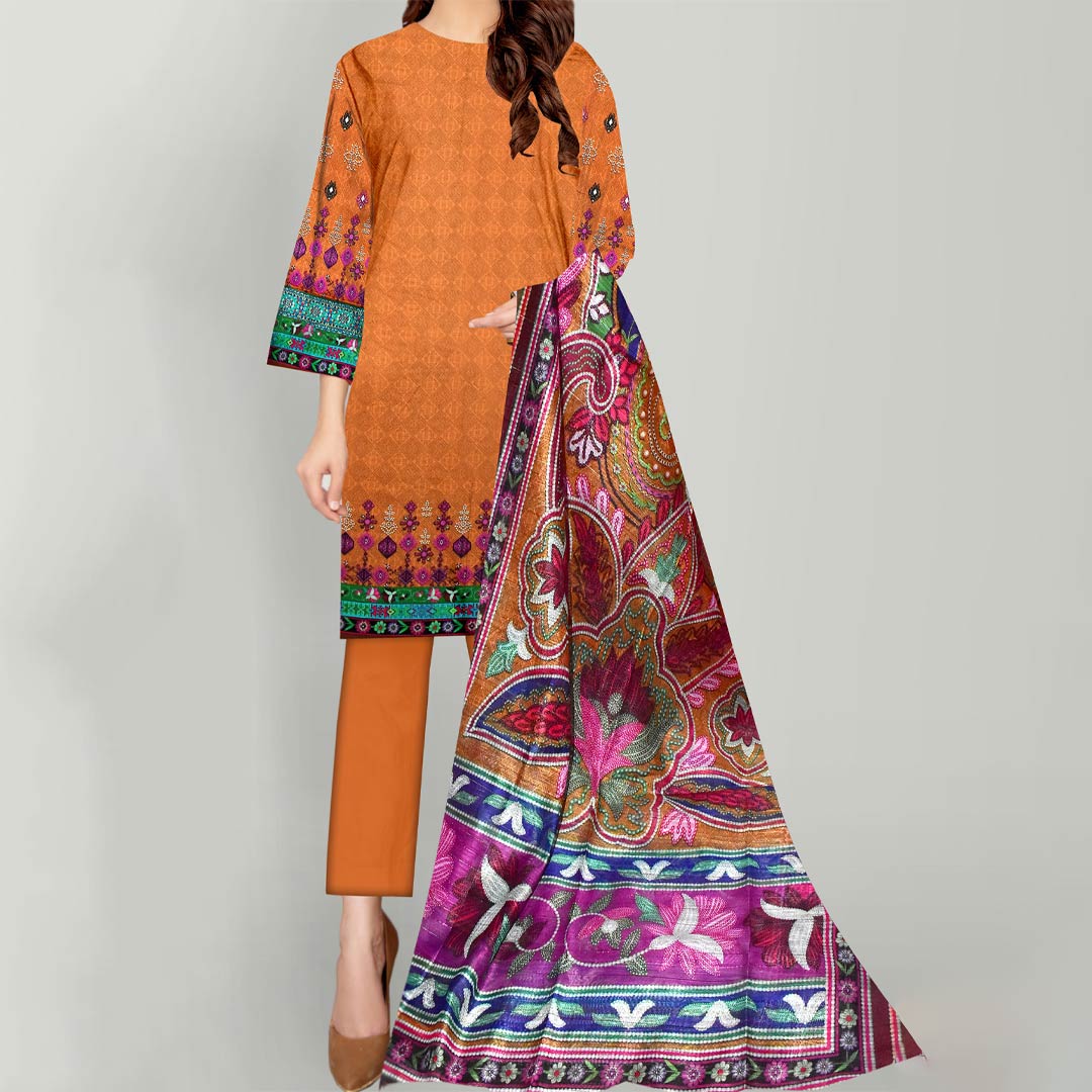 3PC- UnStitched Digital Printed Linen Suit PW3387