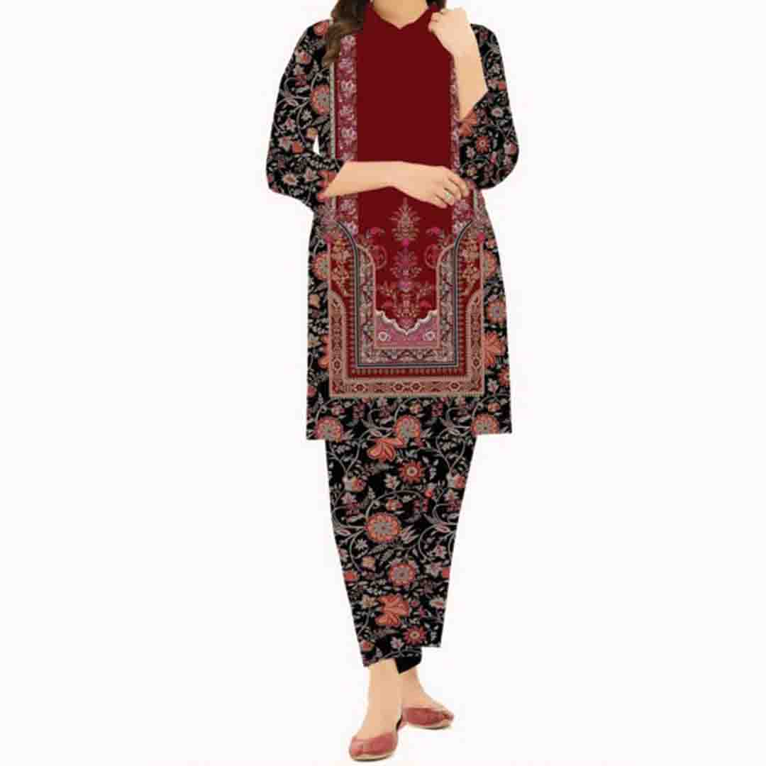 2PC- UnStitched Digital Printed Khaddar Shirt & Trouser PW3412
