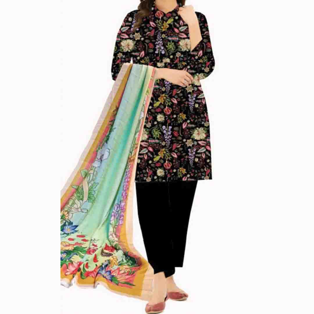 2PC- UnStitched Digital Printed Khaddar Shirt & Acrylic Shawl PW3414