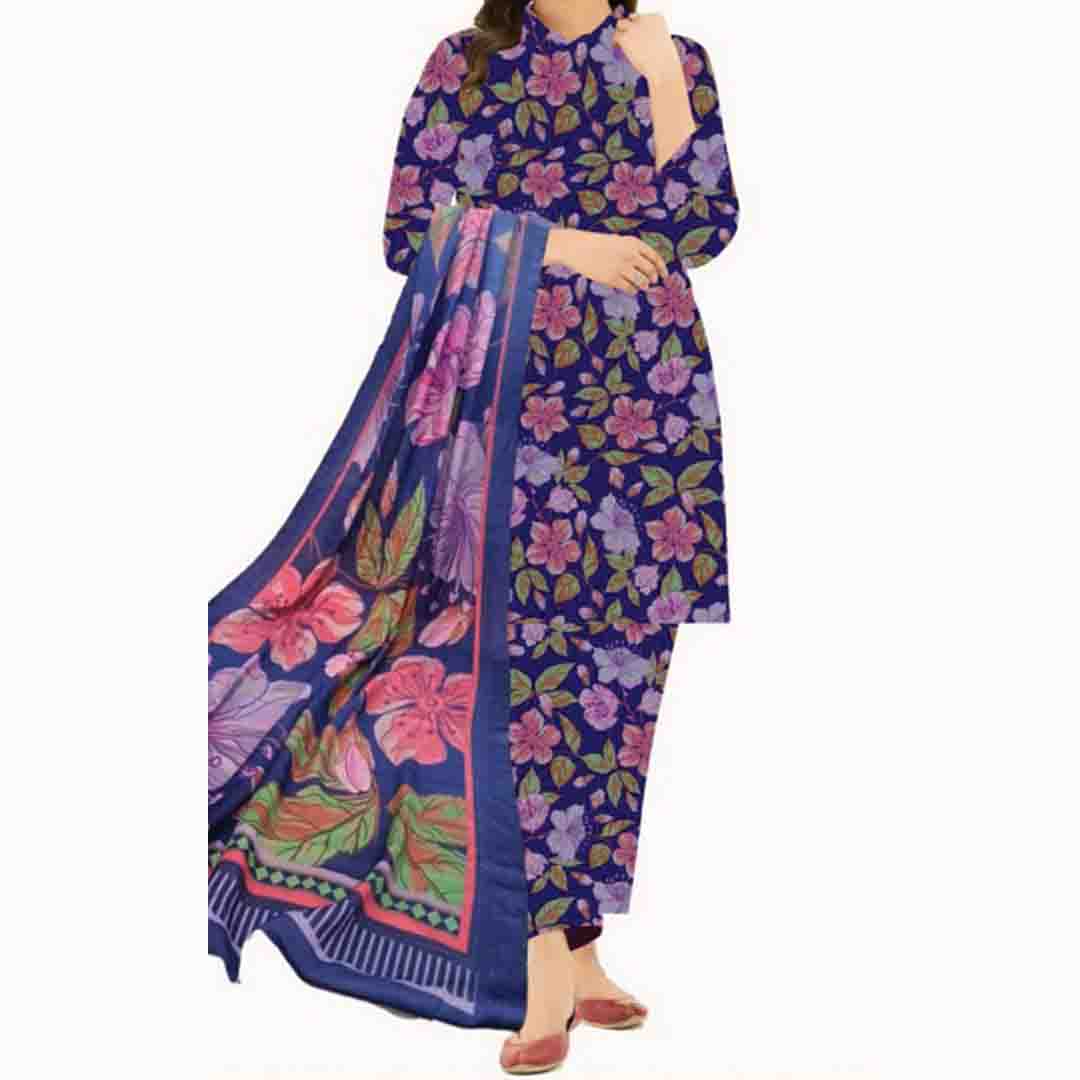 3PC- UnStitched Digital Printed Khaddar Shirt With Trouser & Acrylic Shawl PW3419