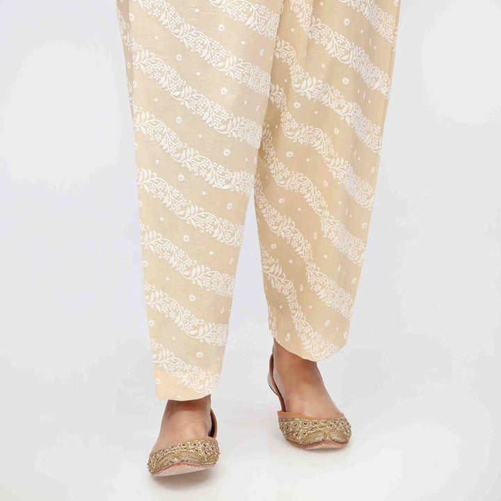 Beige Puff Printed Cambric Shalwar PW3587