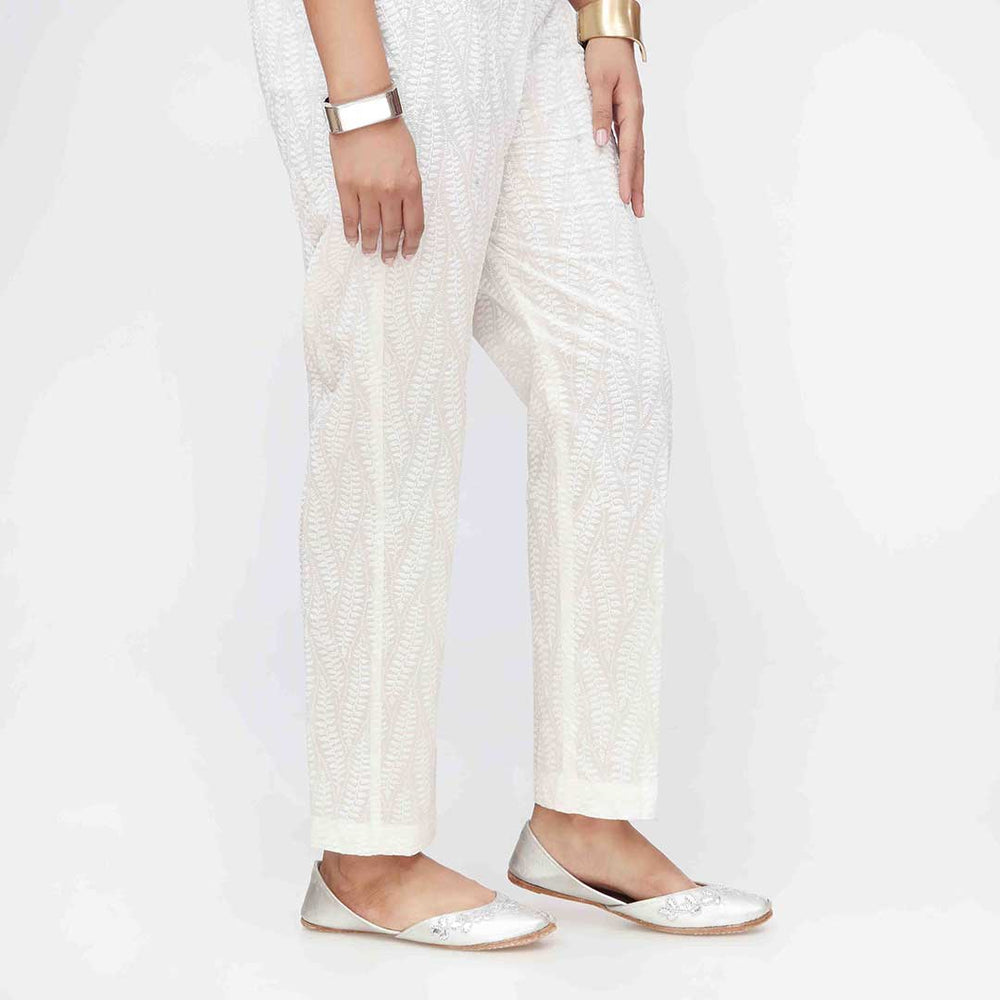 White Puff Printed Cambric Slimfit Trouser PW3588