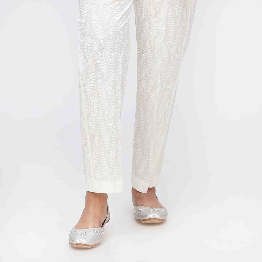 White Puff Printed Cambric Slimfit Trouser PW3588