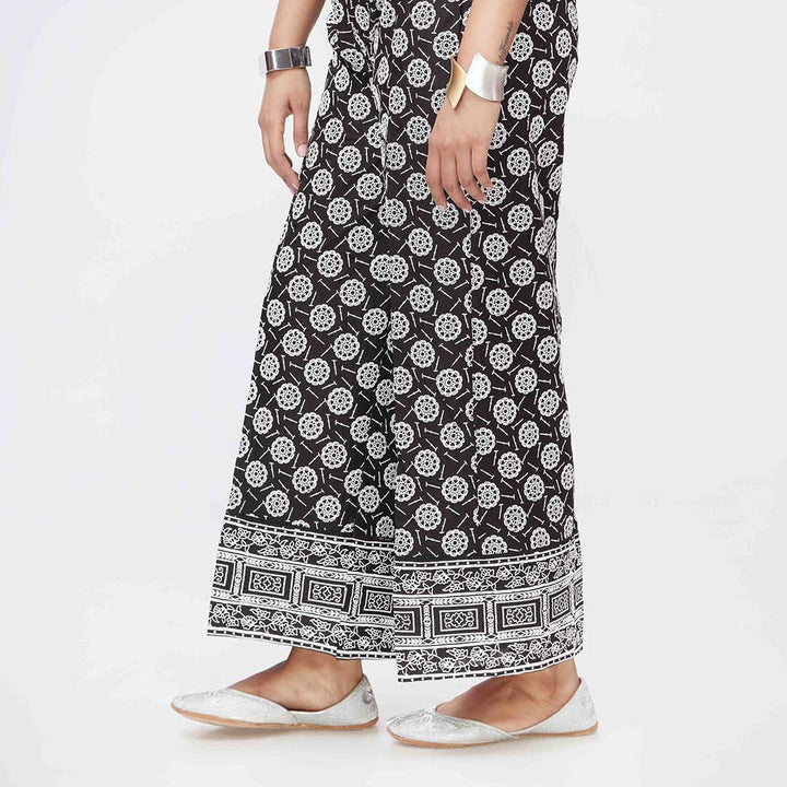 Black Puff Printed Cambric Straight Trouser PW3589