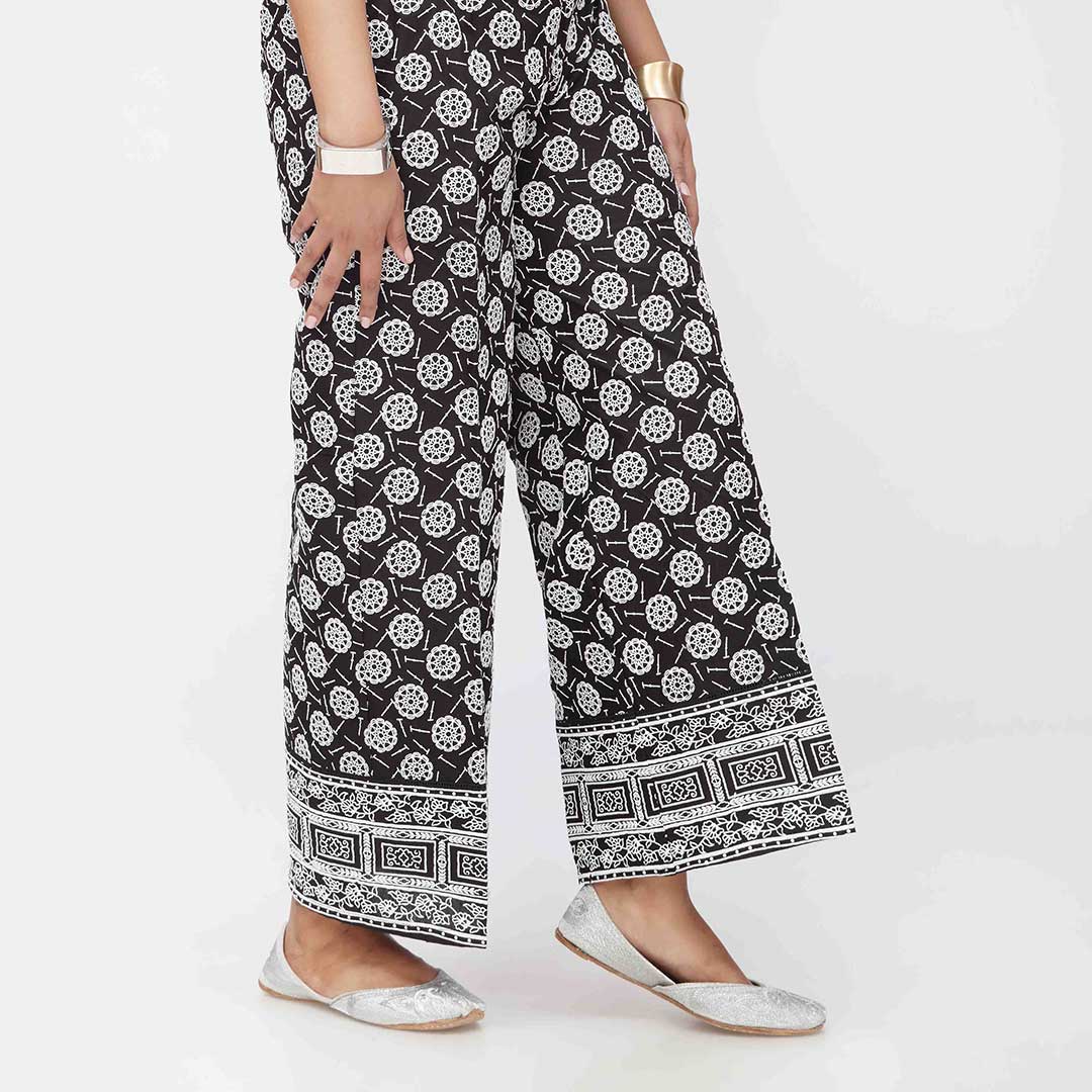 Black Puff Printed Cambric Straight Trouser PW3589