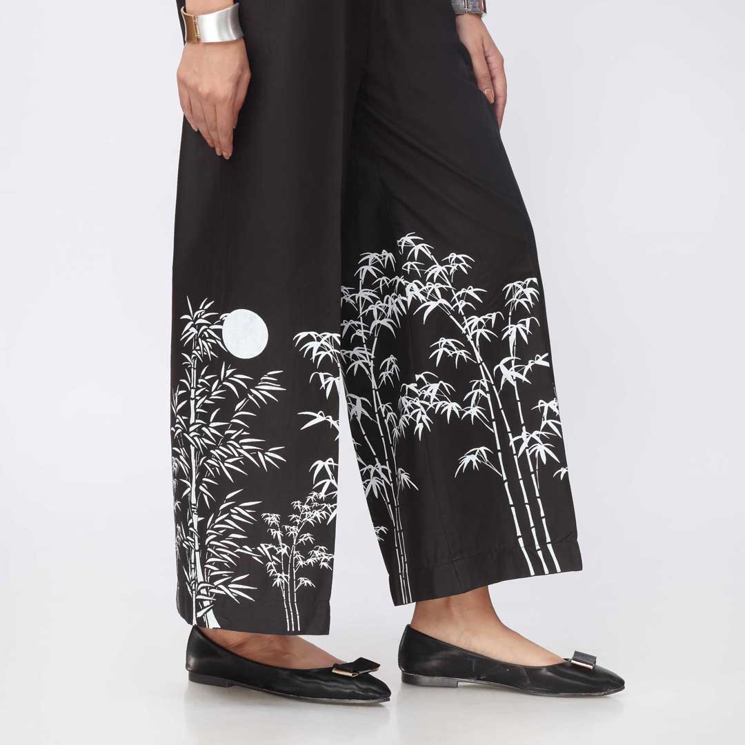 Black Printed Cambric Straight Fit Trouser PW3591