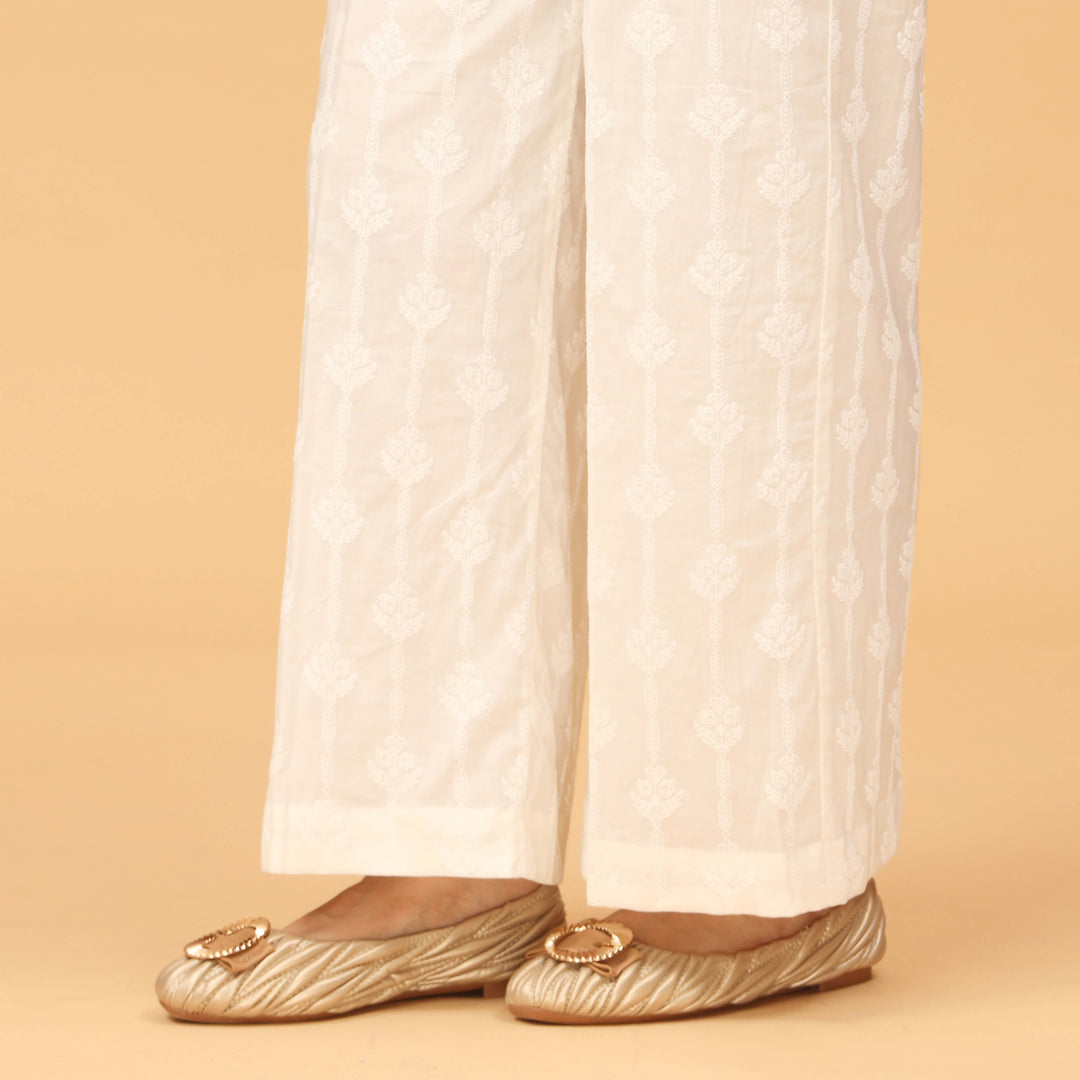 White Puff Printed Cambric Trouser PW3592