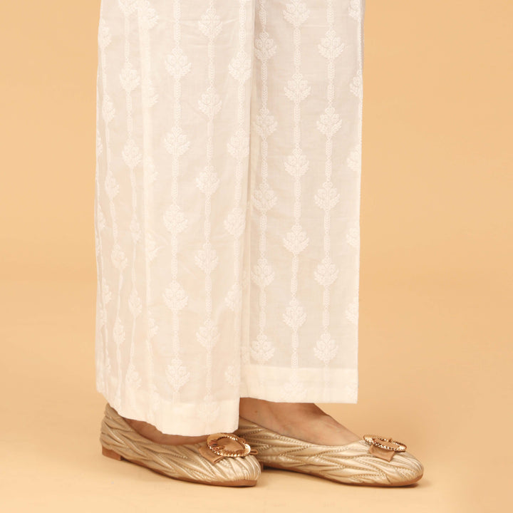 White Puff Printed Cambric Trouser PW3592