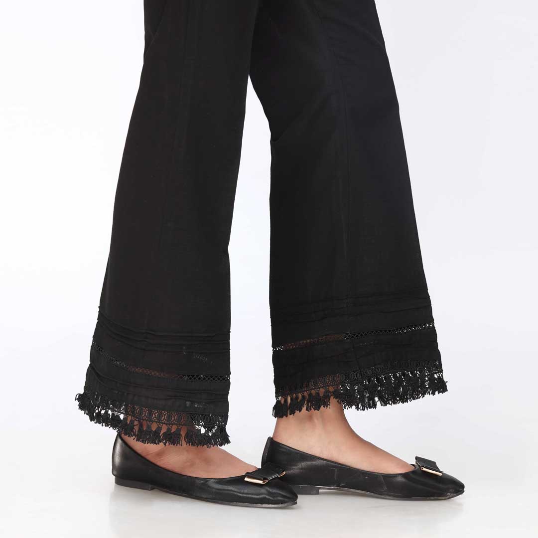 Black Laced Khaddar Straight Fit Trouser PW3597