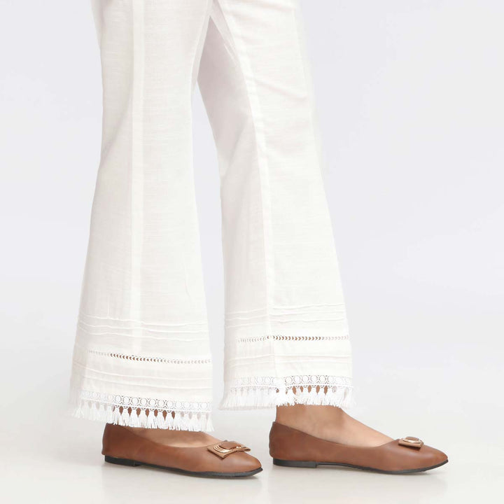 White Laced Khaddar Straight Fit Trouser PW3597