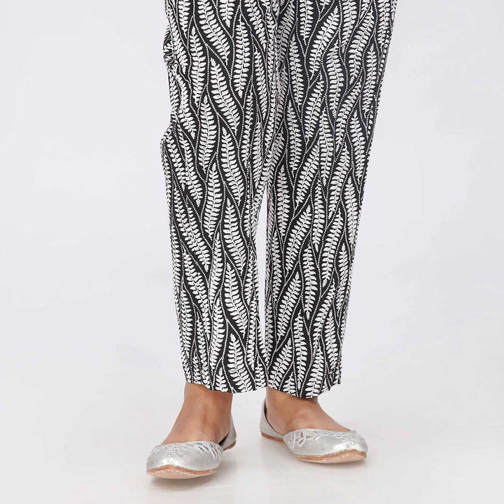 Black Puff Printed Khaddar Slimfit Trouser PW3601