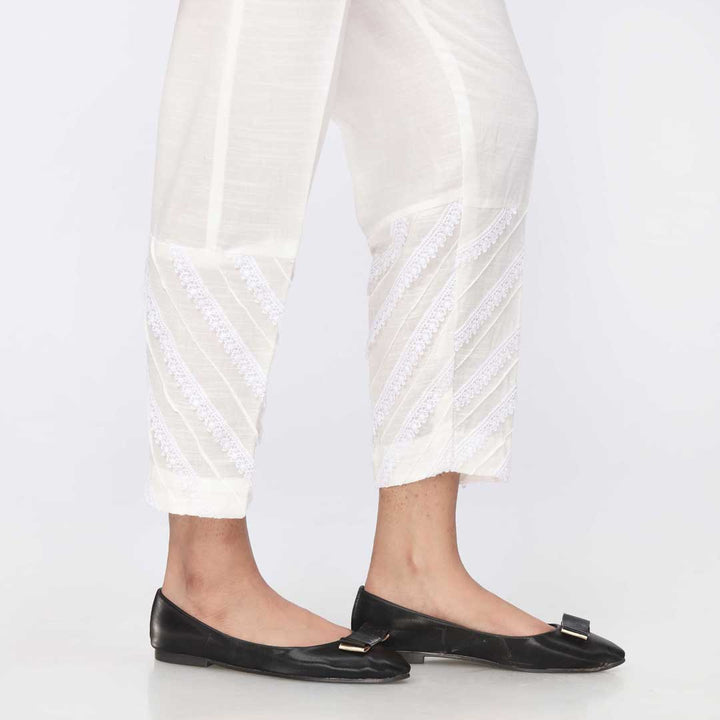 White Laced Khaddar Straight Fit Trouser PW3602