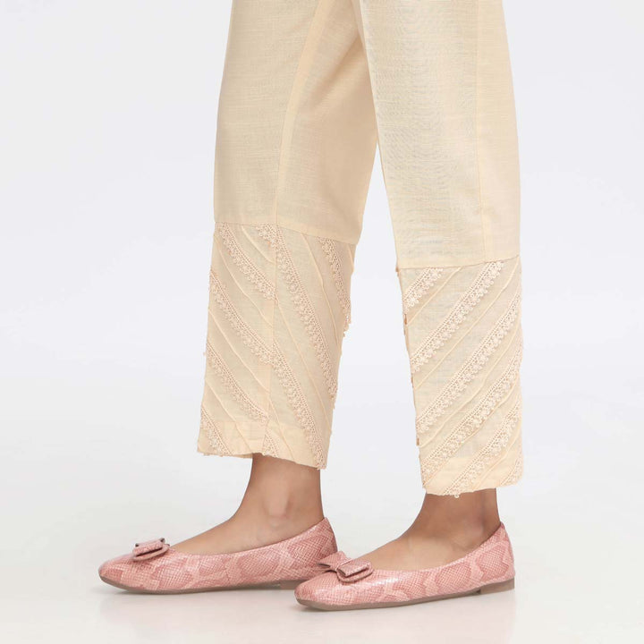 Beige Laced Khaddar Slim Fit Trouser PW3602