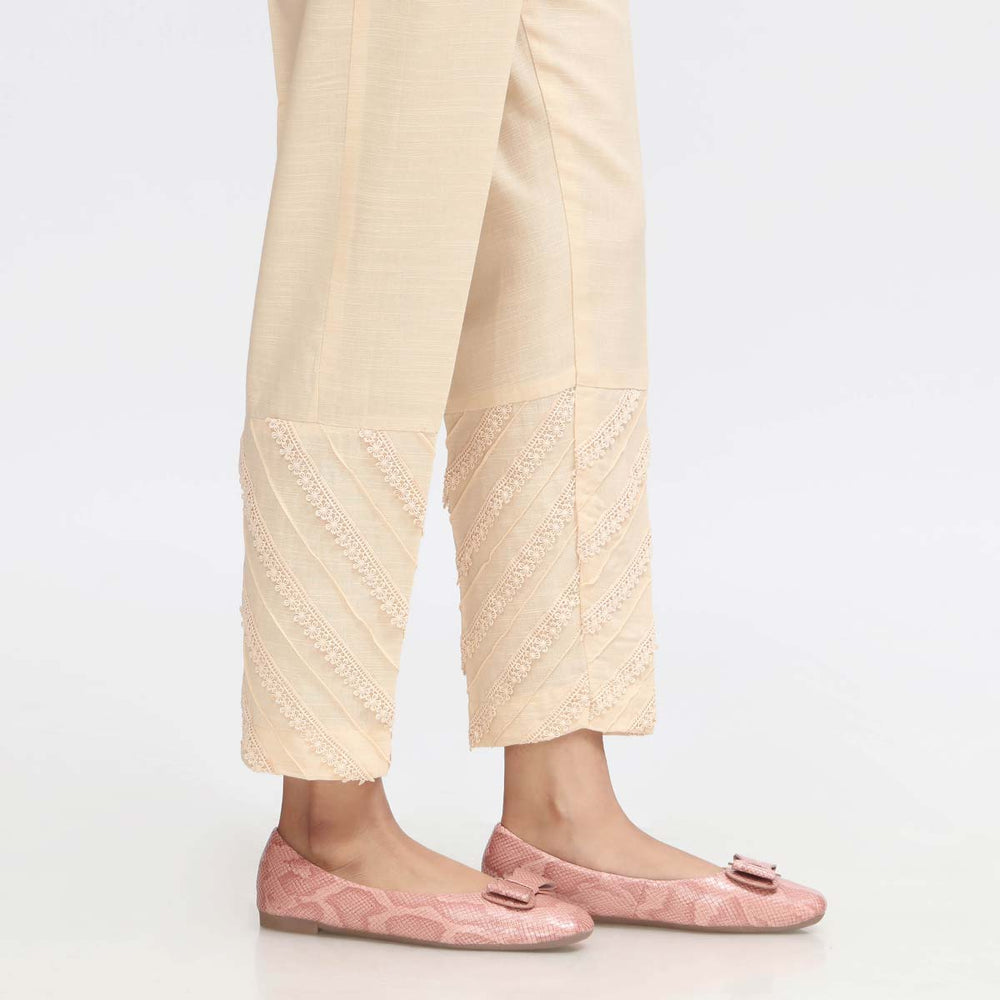 Beige Laced Khaddar Slim Fit Trouser PW3602