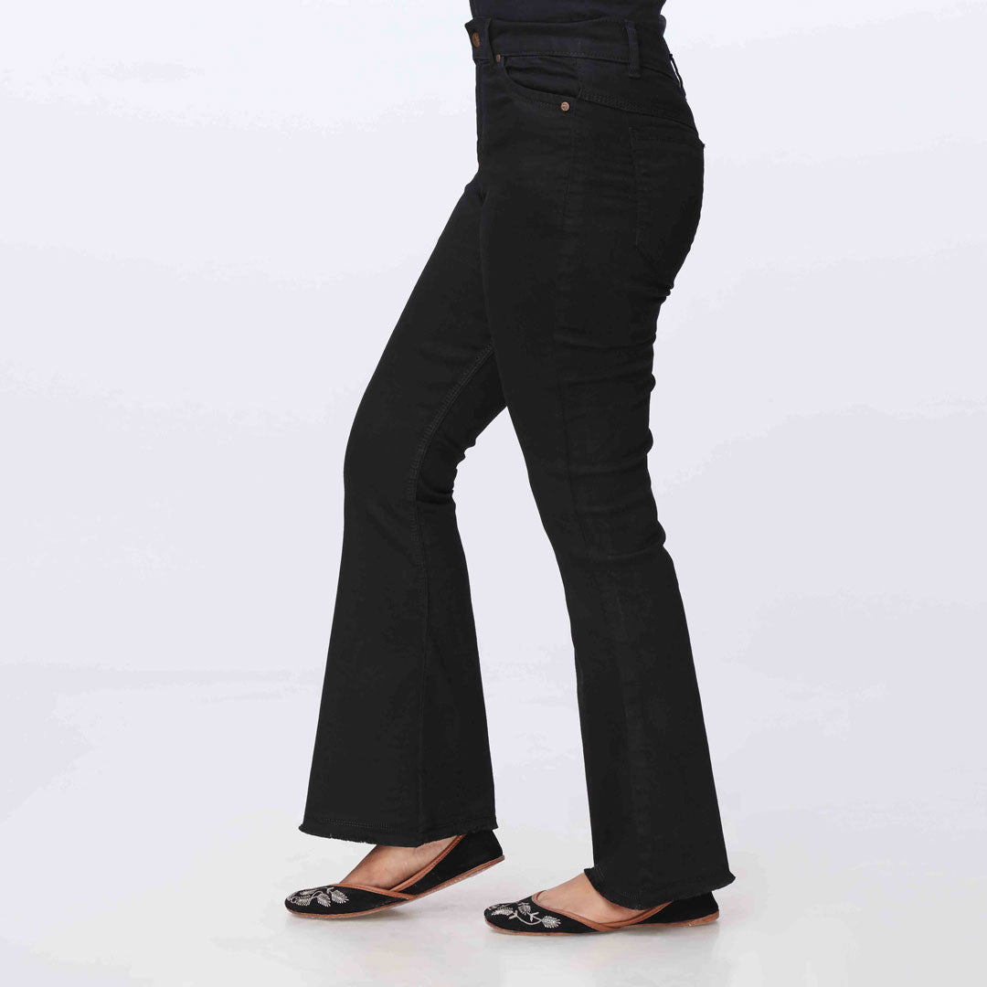 Black Bell Bottom Denim Pants PW3606