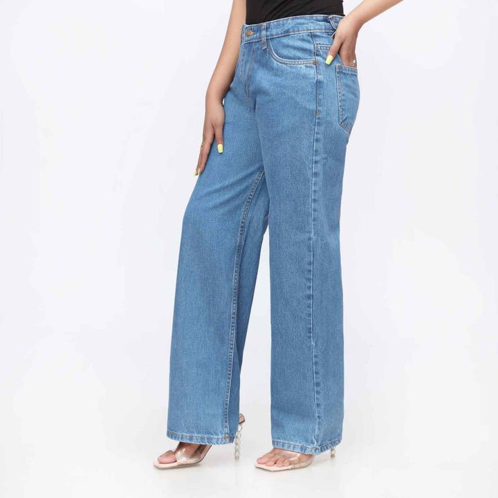 Sky Blue Flapper Fit Denim Pant PW3616