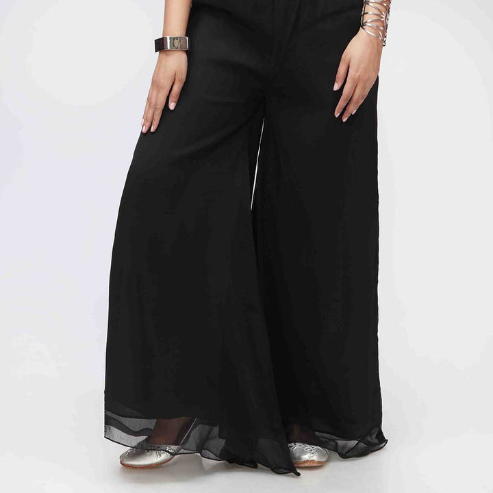 Black Dyed Chiffon Plazo PW3621