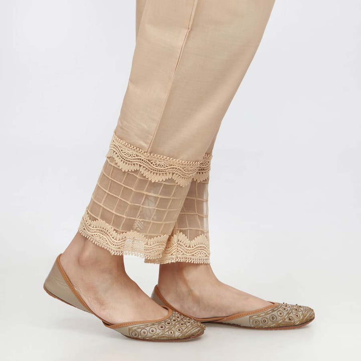 Beige Laced Cambric Slim Fit Trouser PW3626