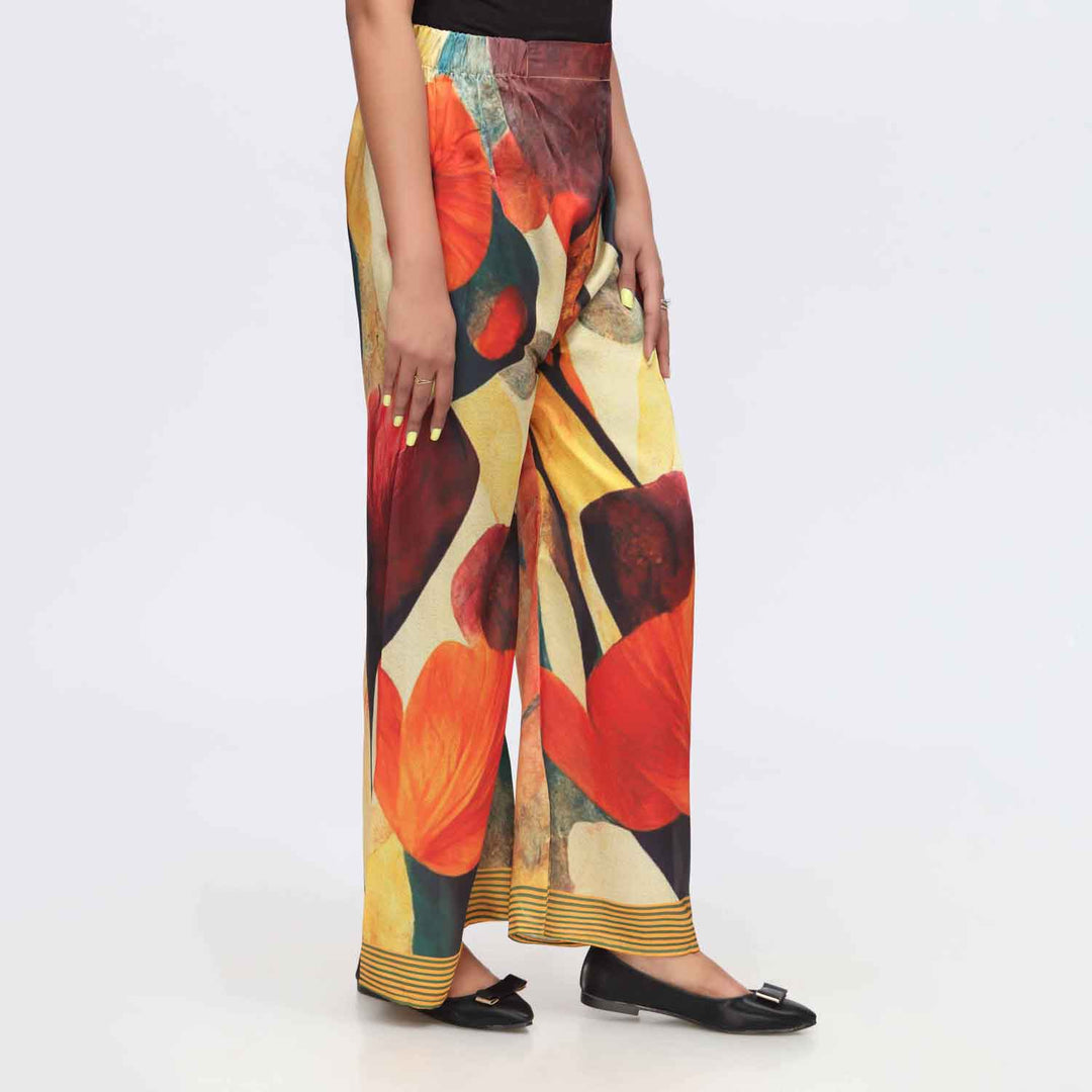 Red Digital Printed Shamoz Silk Trouser PW3648