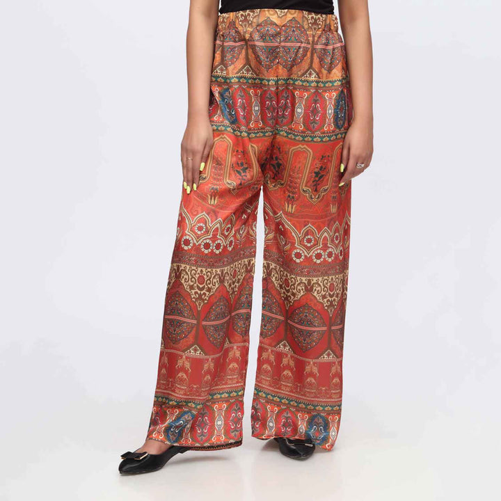 Orange Digital Printed Shamoz Silk Trouser PW3650