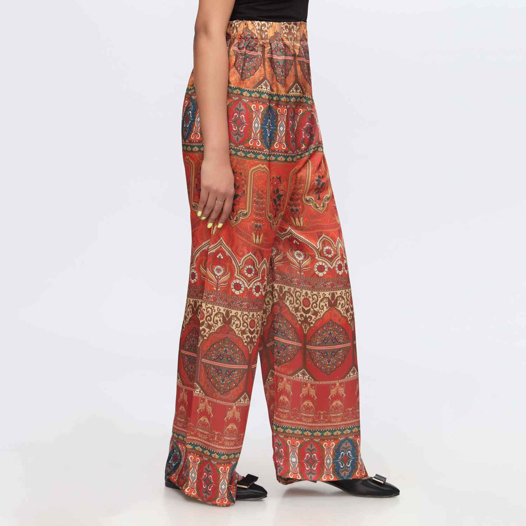 Orange Digital Printed Shamoz Silk Trouser PW3650