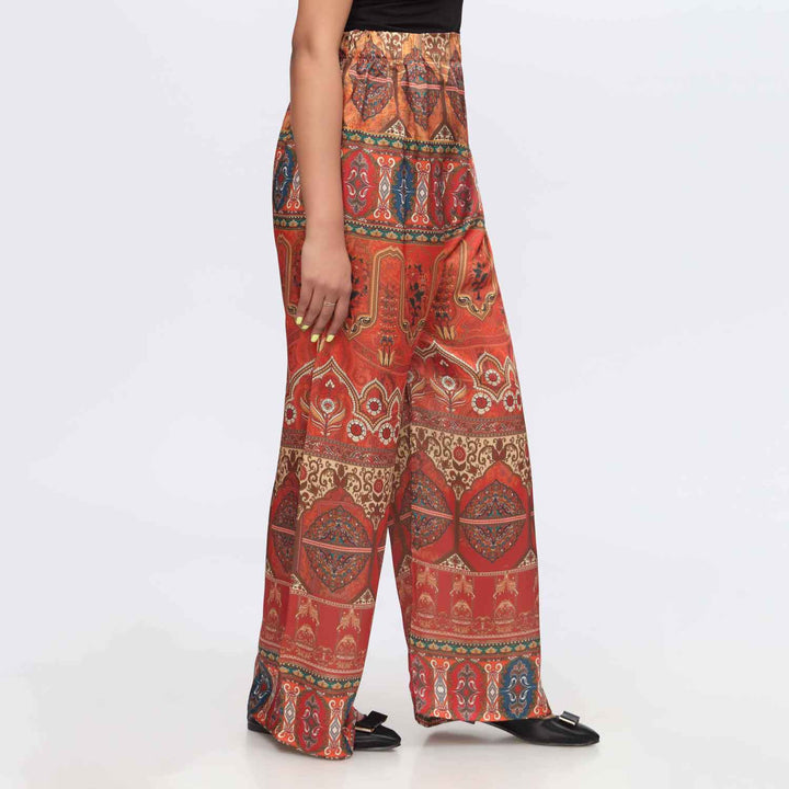 Orange Digital Printed Shamoz Silk Trouser PW3650