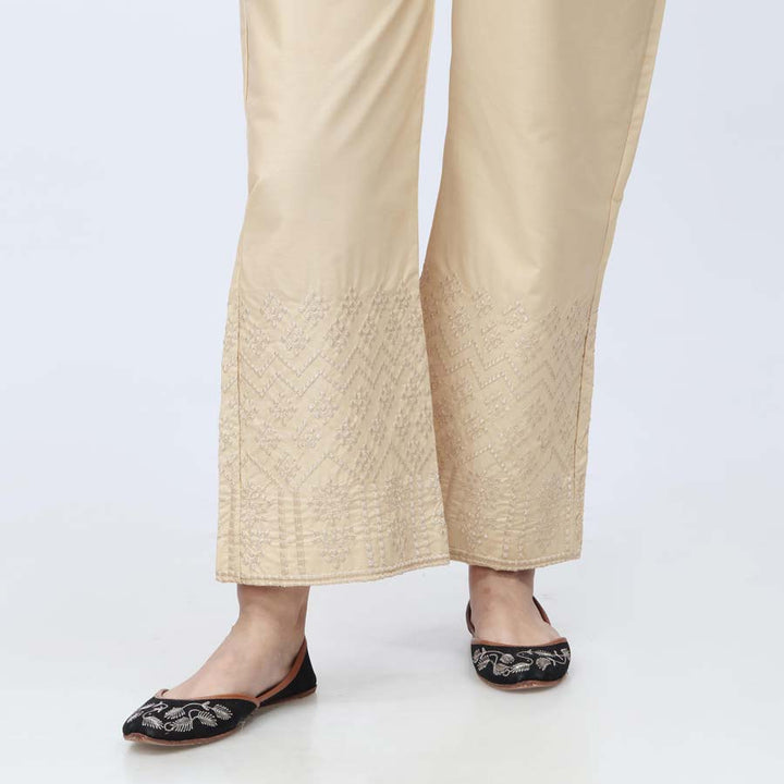 Beige Embroidered Cambric Trouser PW3659