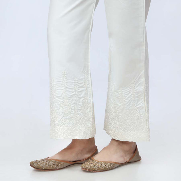 Cream Embroidered Cambric Trouser PW3660